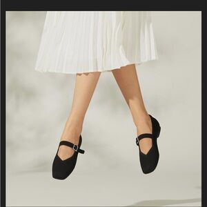 Viviana Black Square-Toe Mary Jane Slingback Flats New